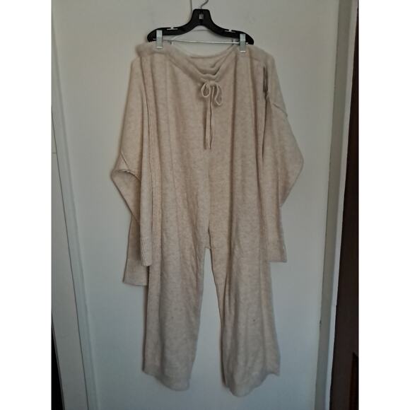 Auden Sweater Knit Wide Leg Pajama Set Cream Color Womens Size Large - Picture 3 of 12